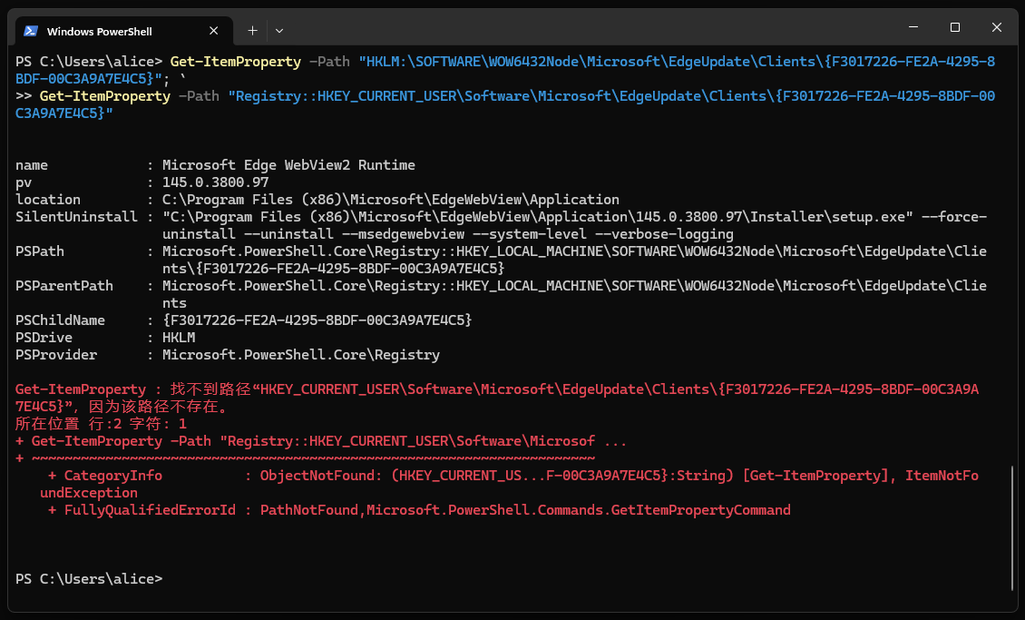 获取 Microsoft Edge WebView2 Runtime 的安装状态